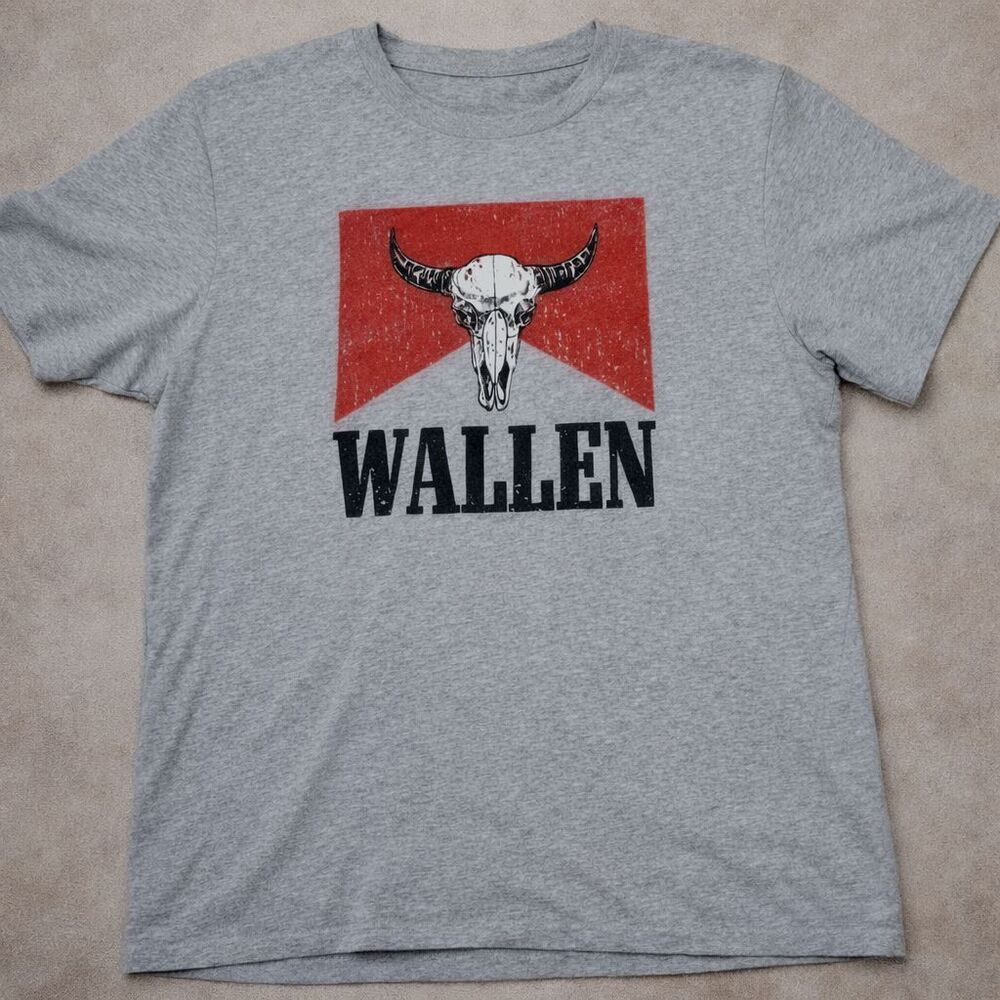 Morgan Wallen Bull Skull Western Country Music Graphic Gray  Womens Large Tee
